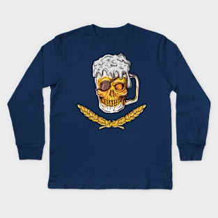 Pirate Skull Beer Mug Malt Men Women Drinking Gift Kids Long Sleeve T-Shirt